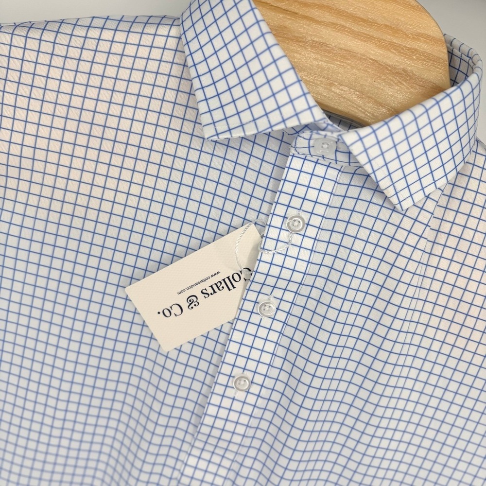 Collars & Co Semi Spread Polo Shirt Men's 2XL Relaxed Thin Blue Check NEW